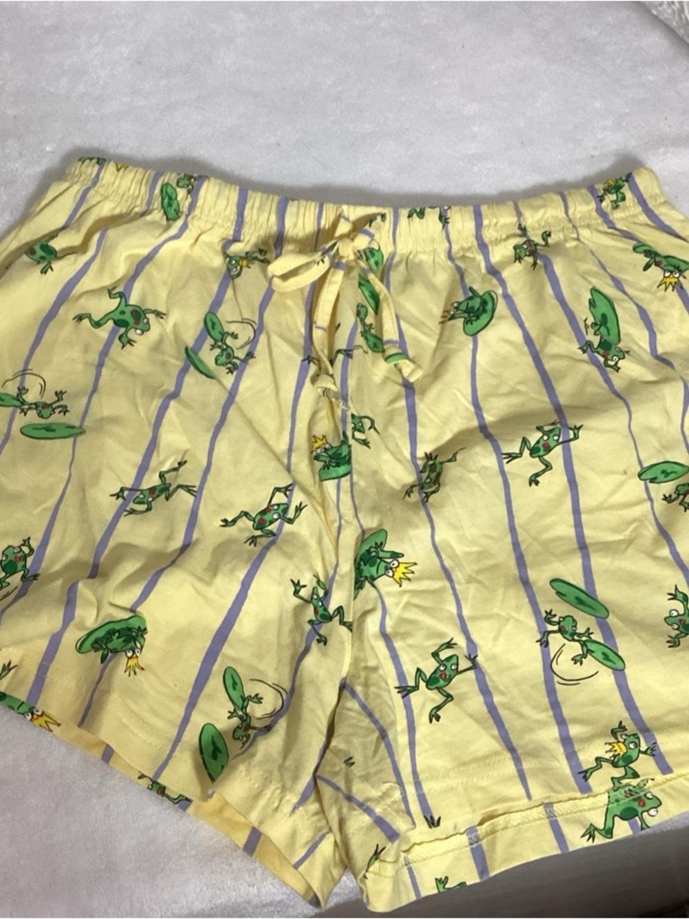 Xhilaration Womans XL Cotton Yellow Stripe Frogs Pajama Short Set - Picture 5 of 9